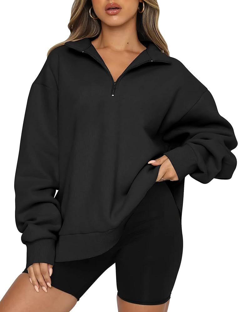 Trendy Queen Womens Oversized Half Zip Pullover Long Sleeve Sweatshirt Quarter Zip Hoodie Sweater... | Amazon (US)