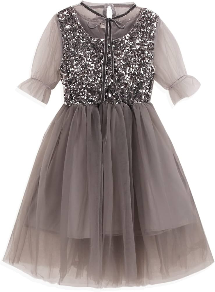Sequin Tulle Party Dress for Girls Kids & Teens Princess Pageant Sundress | Amazon (US)