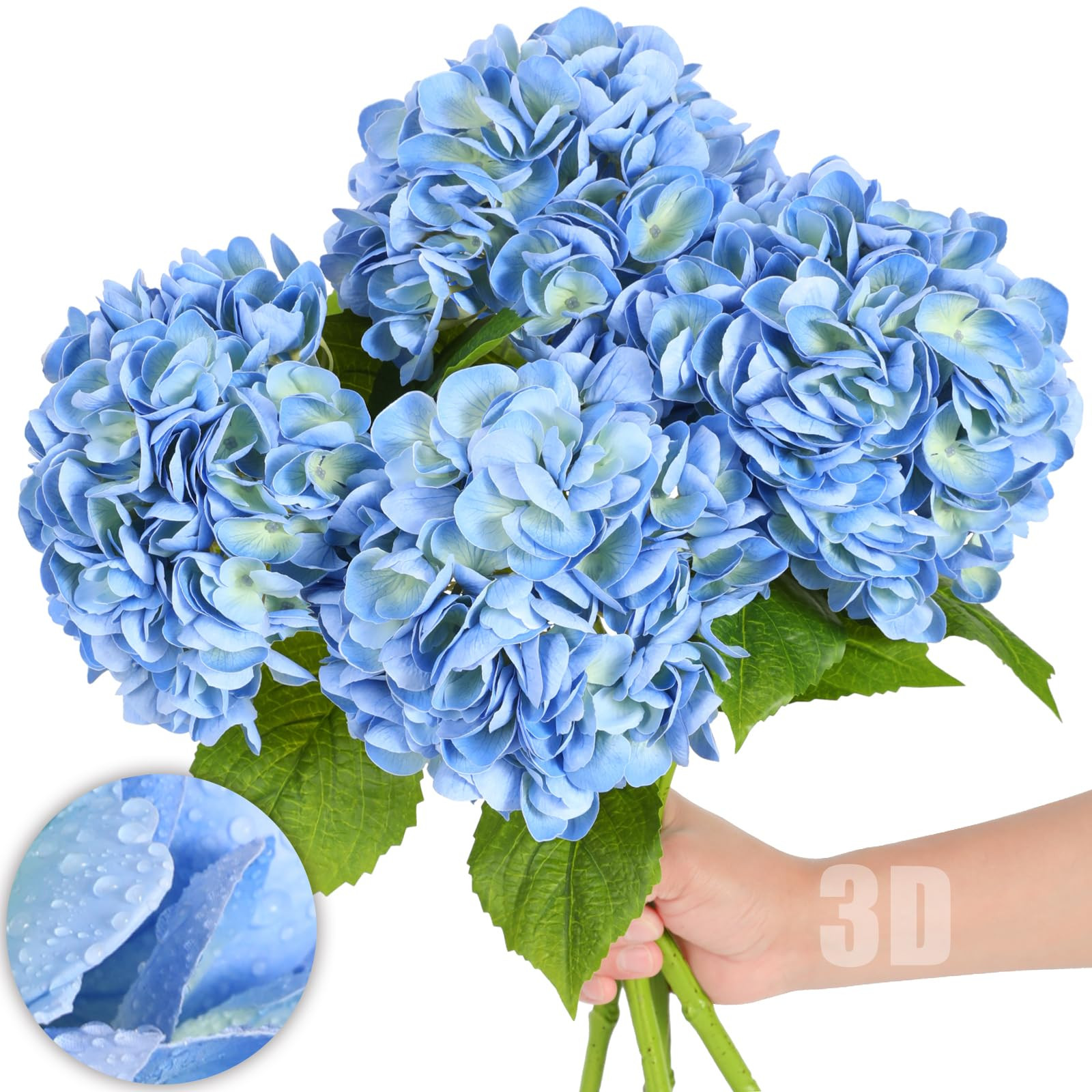 Nubry 22.44In Blue Hydrangea Artificial Flowers,4Pcs Latex Faux Real Touch Large Hydrangea Flowers with Long Stems & Leaves for Home Office Decor Wedding Party Arrangements(Blue) | Amazon (US)