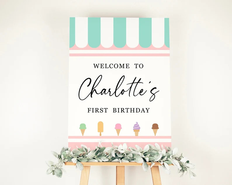 Sweet One First Birthday Welcome Poster, 1st Birthday Ice Cream Shop Birthday Sign, One Sweet Bir... | Etsy (US)