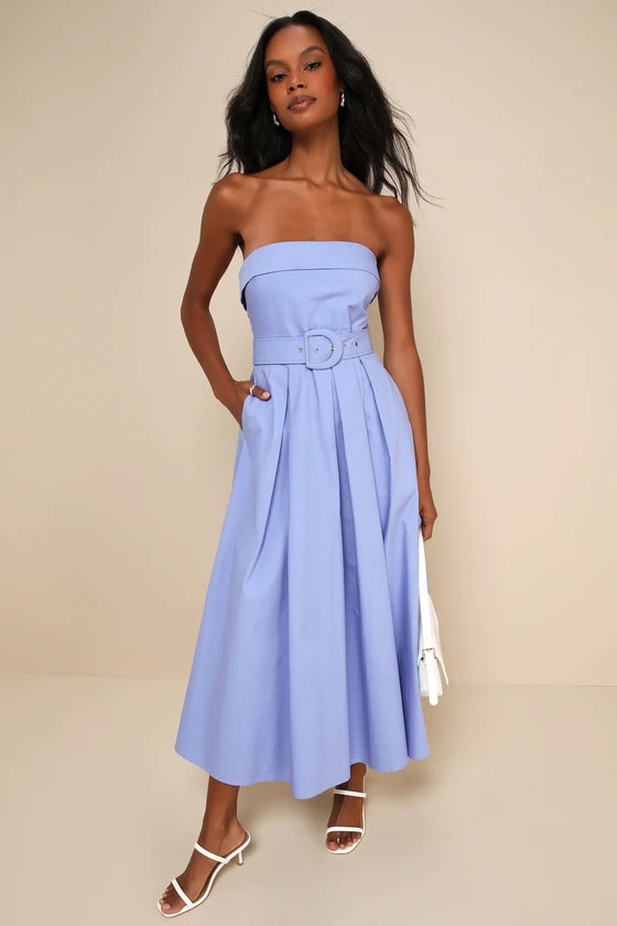 Trendsetting Choice Periwinkle Strapless Midi Dress With Pockets | Lulus
