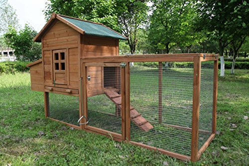 Outdoor Chicken Coop for 2-4 Chickens Wooden Hen House Poultry Pet Hutch Run Cage w/Waterproof Asphalt Roof, Ramp, Nesting Box, Wire Fence (80") | Amazon (US)