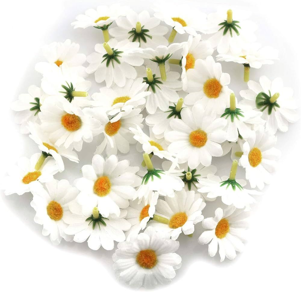 Fabric Daisy Flower Head 100PCS 1.5Inch White Artificial Gerbera Fake Flowers Heads for Wedding P... | Amazon (US)