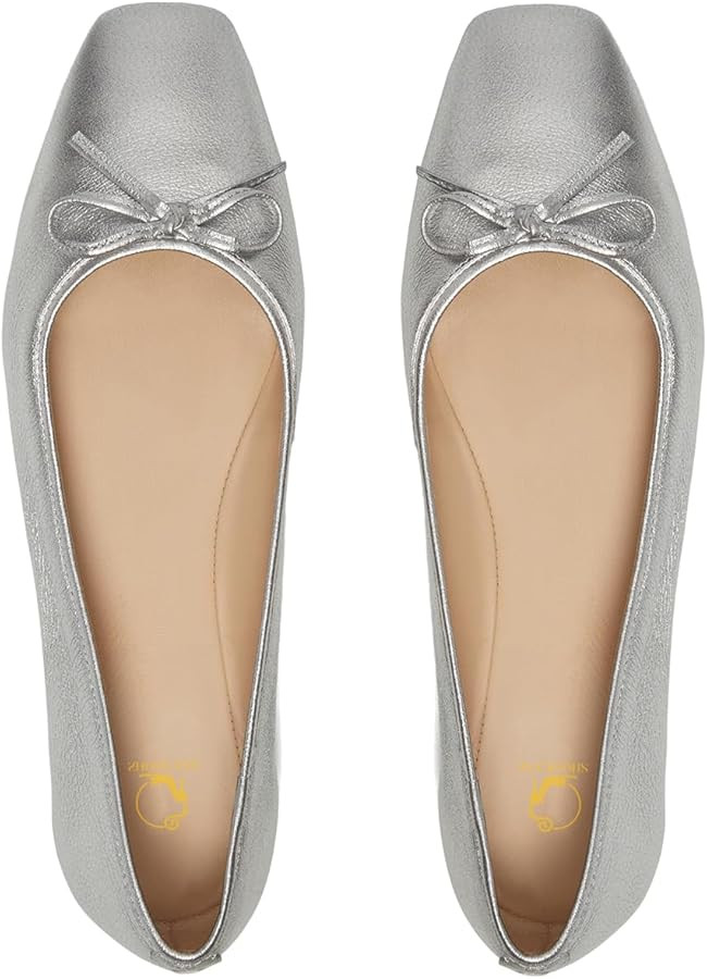 Women Flats Shoes Bow Square Closed Toe Ballet Flats Slip On Flat Shoe Metallic Matte Patent Leat... | Amazon (US)
