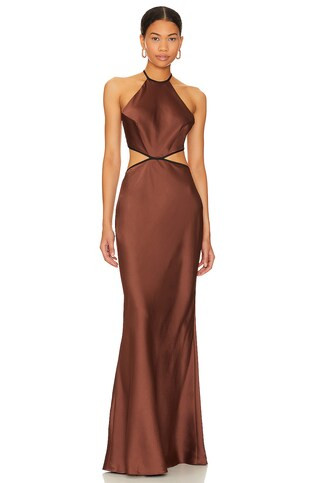 MISHA Edem Backless Maxi Dress in Chocolate from Revolve.com | Revolve Clothing (Global)