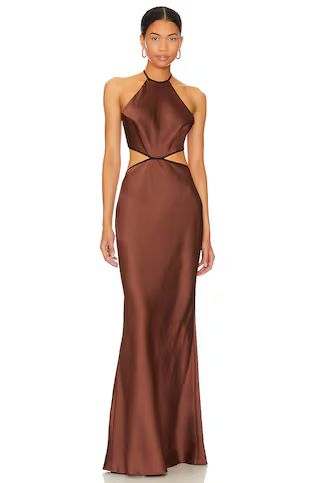 MISHA Edem Backless Maxi Dress in Chocolate from Revolve.com | Revolve Clothing (Global)