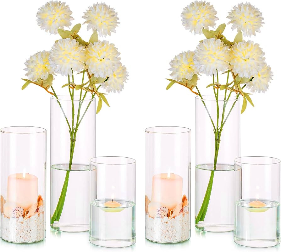 Glass Cylinder Vases Set of 6, Hewory Tall Clear Vase for Centerpieces, Glass Hurricane Candle Ho... | Amazon (US)