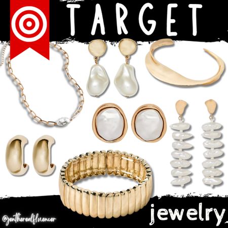 Target jewelry picks, gold, earrings, studs, dangles, pearls, cuff bracelet, hoops, bracelet, necklace, chain 

#LTKunder100 #LTKstyletip #LTKSeasonal
