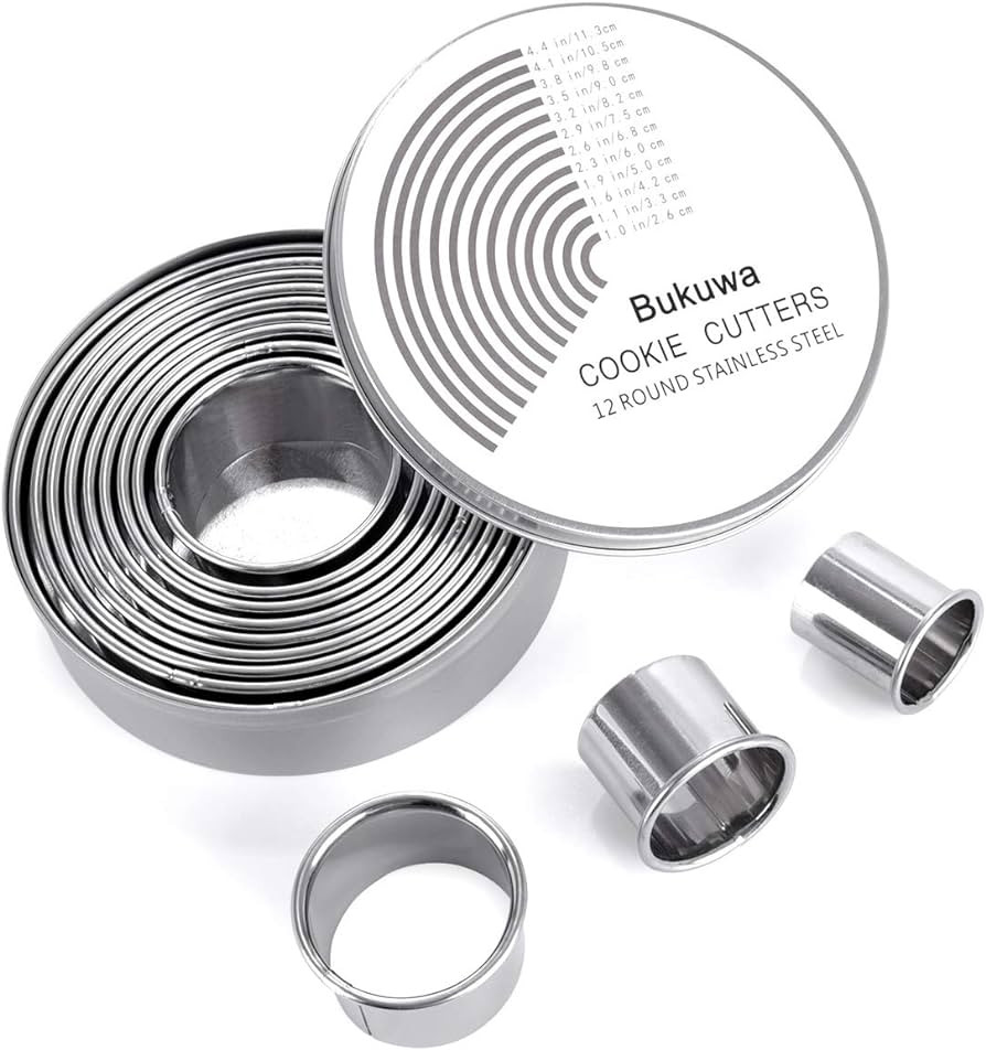 12 Pieces Round Cookie Biscuit Cutter Set,Graduated Circle for Pastry,18/8 Stainless Steel Donut ... | Amazon (US)