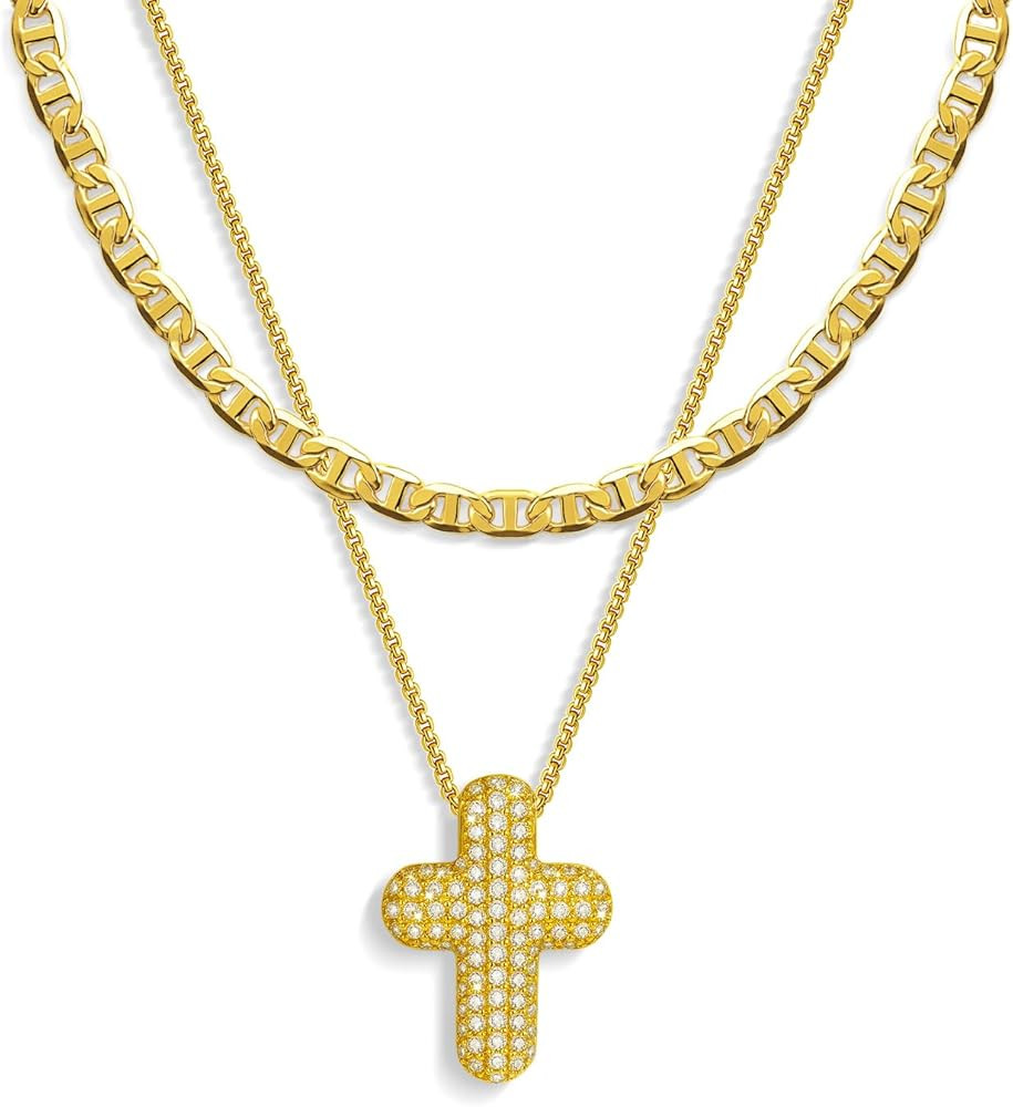 OGD Bubble Cross Necklace for Women 14k Gold Plated Cross Necklace Stackable Dainty Gold Necklace... | Amazon (US)