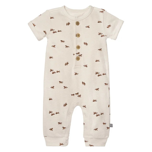 Modern Moments by Gerber Gender Neutral Short Sleeve Henley Romper, Sizes 0/3 Months - 24 Months | Walmart (US)