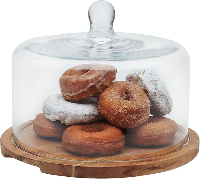 Libbey Acaciawood Flat Round Wood Server with Glass Dome | Amazon (US)