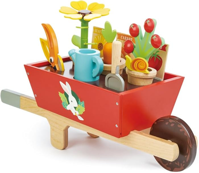 Tender Leaf Toys Garden Wheelbarrow Set – Deluxe Wooden Gardening Toy with Tools & Accessories ... | Amazon (US)