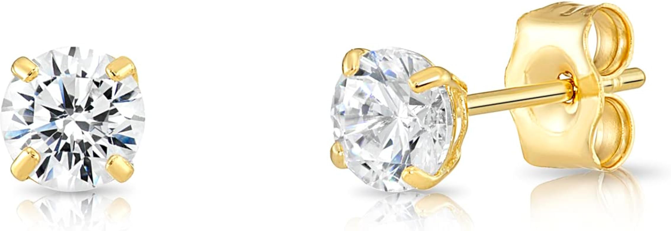 14k Yellow Gold Solitaire Round Cubic Zirconia CZ Stud Earrings with Gold butterfly Pushbacks | Amazon (US)