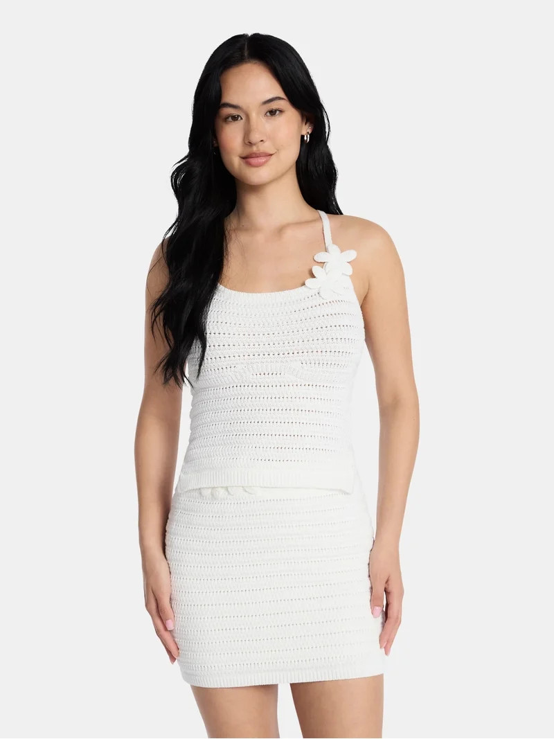 Madden NYC Women\u2019s Crochet Cotton Top with 3D Flowers, Sizes XXS-XXL - Walmart.com | Walmart (US)