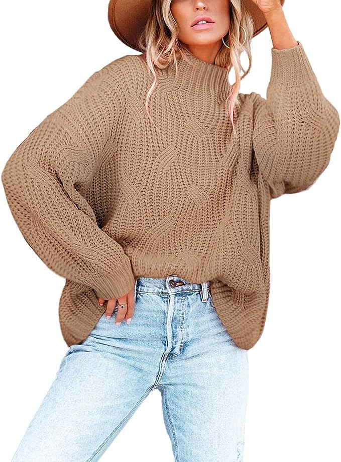 Women's Oversized Crewneck Sweater Drop Shoulder Loose Long Sleeve Knit Pullover Sweater | Amazon (US)