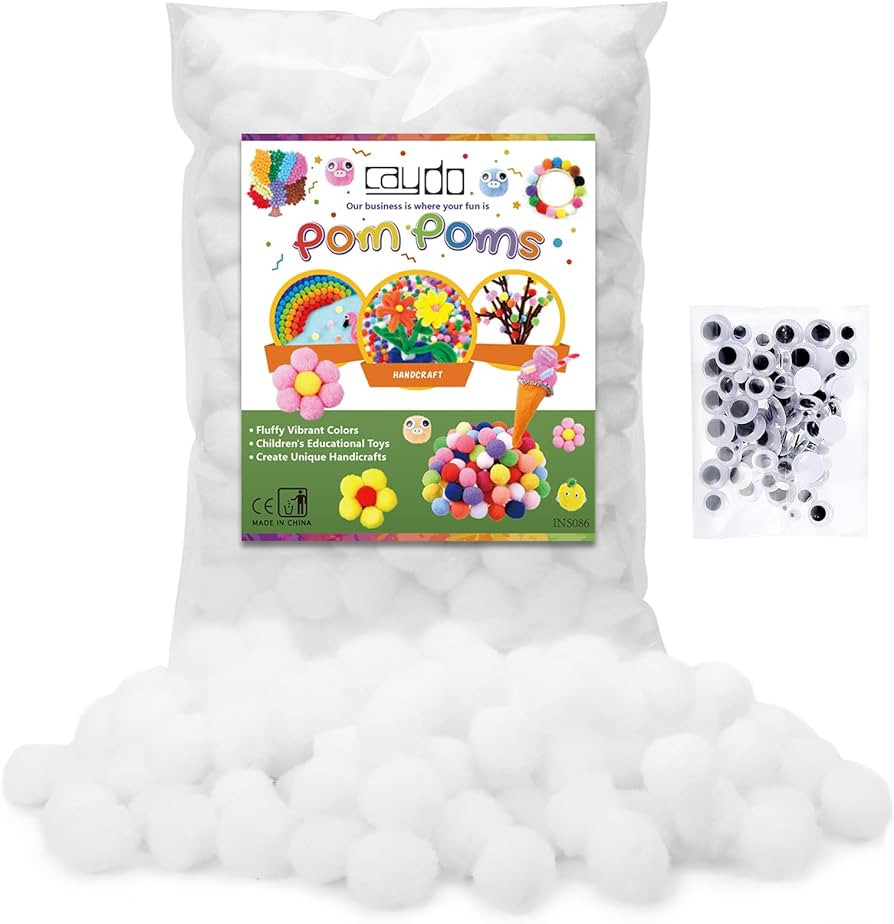 Caydo 300 Pieces 1 Inch White Craft Pom Poms with 100 Pieces Wiggly Eyes for DIY Crafts Creative ... | Amazon (US)
