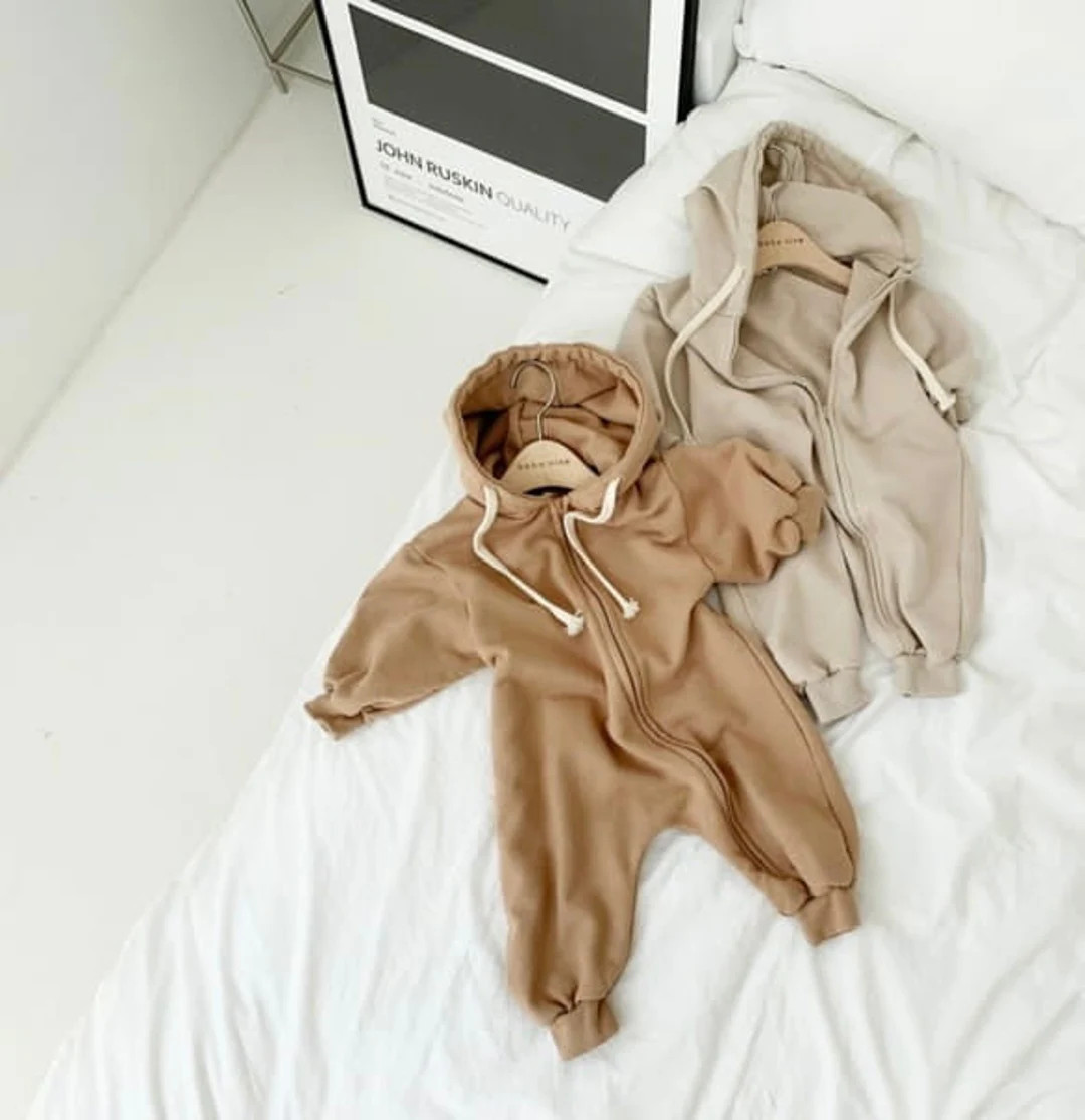 Zipper Sweatshirt Romper - Camel | Etsy (US)