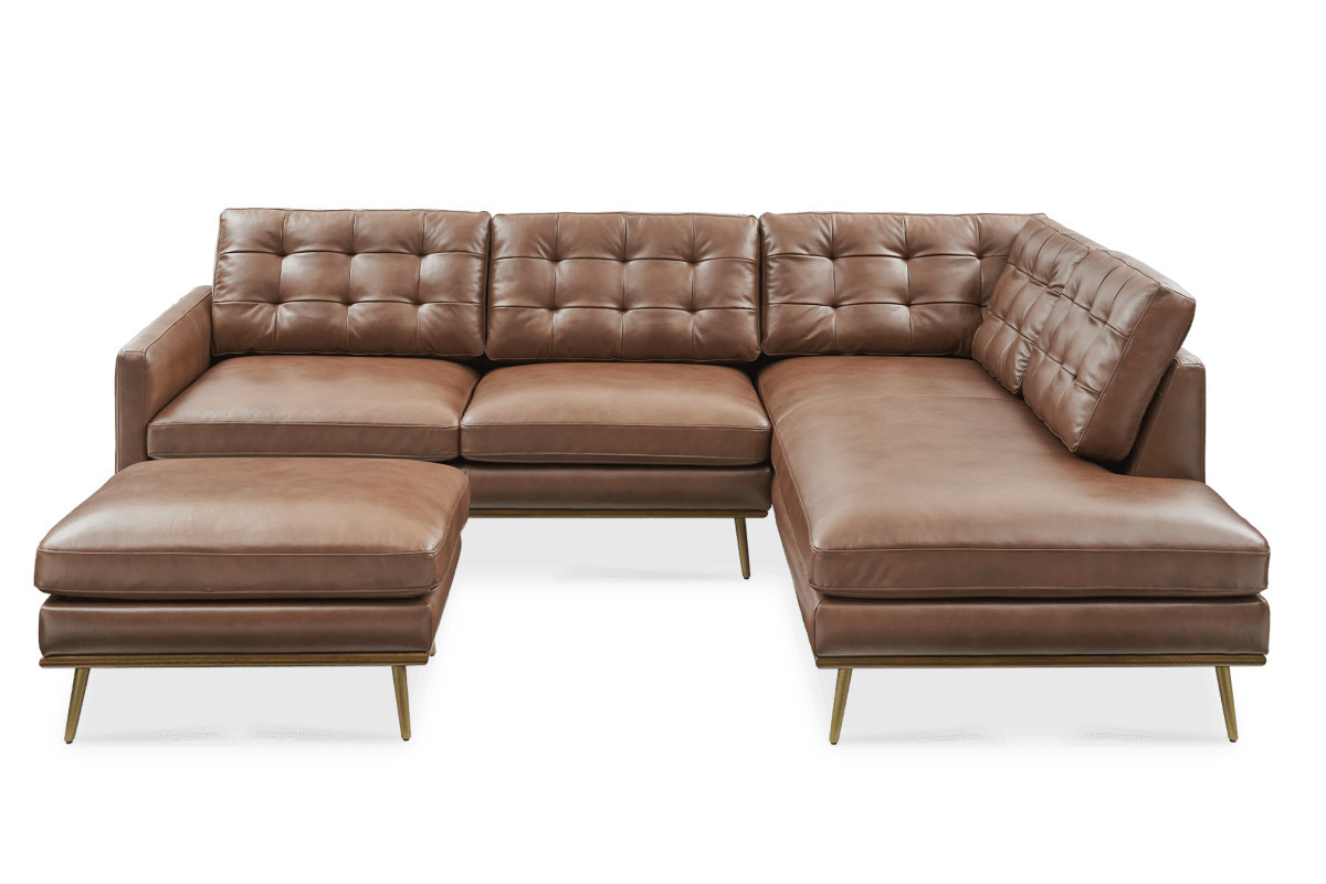 Isaac Leather Right Chaise Sectional Sofa With Ottoman | Castlery US