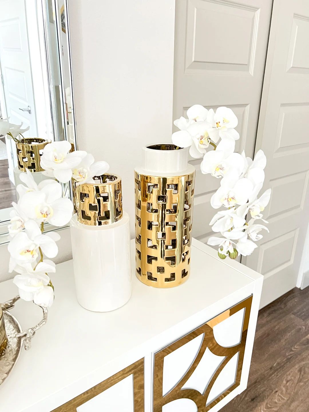 Gold Ceramic Vase, White and Gold Ceramic Vase, Gold Glam Vase, Glam Decor, Gold Pierced Vase | Etsy (US)