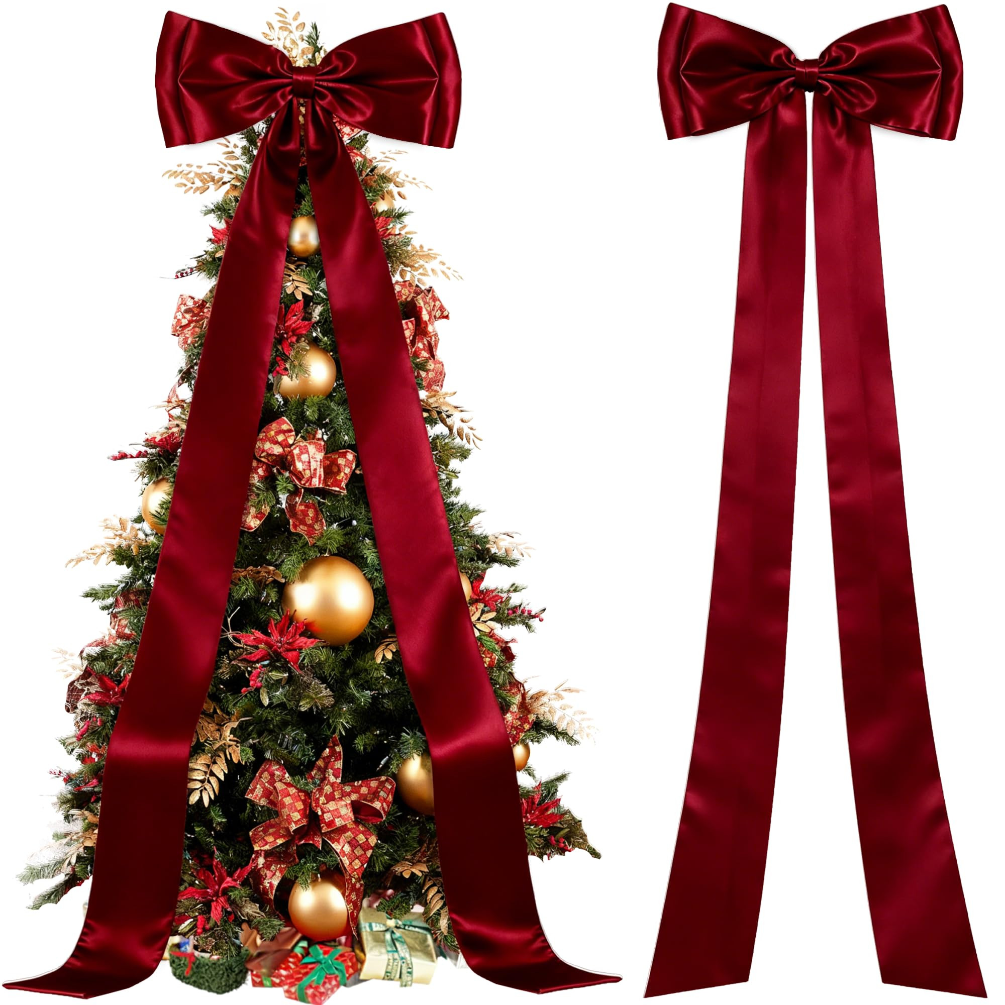 Extra Large Christmas Tree Topper Bow 118×28" Double Layer Christmas Bow Giant Satin Bow with Lo... | Amazon (US)