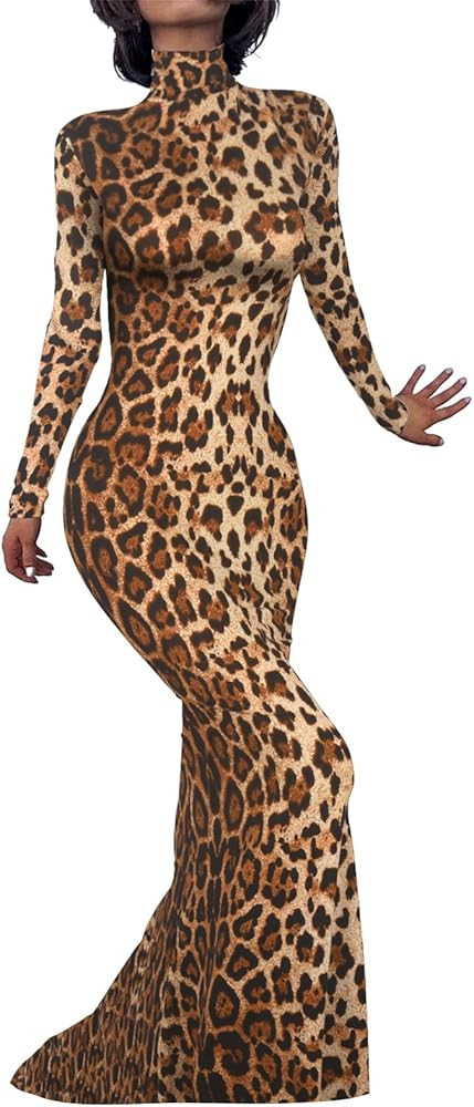 Long Sleeve Maxi Dress for Women - Casual Turtleneck Bodycon Formal Dresses Elegant Mermaid Hem 2... | Amazon (US)