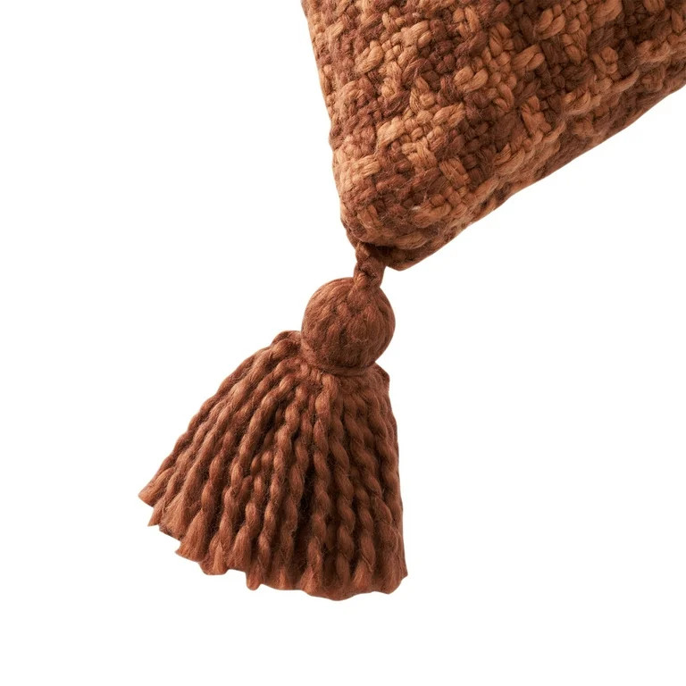 Beautiful Tonal Houndstooth Cotton Slub Decorative Pillow with Tassels by Drew Barrymore, 22" x 2... | Walmart (US)