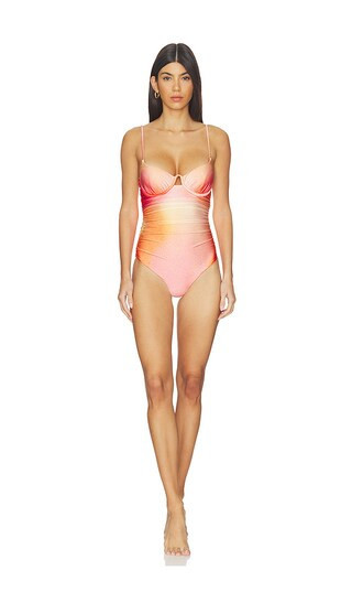 SIMKHAI Laine Ruched One Piece in Orange,Red. - size L | Revolve Clothing (Global)