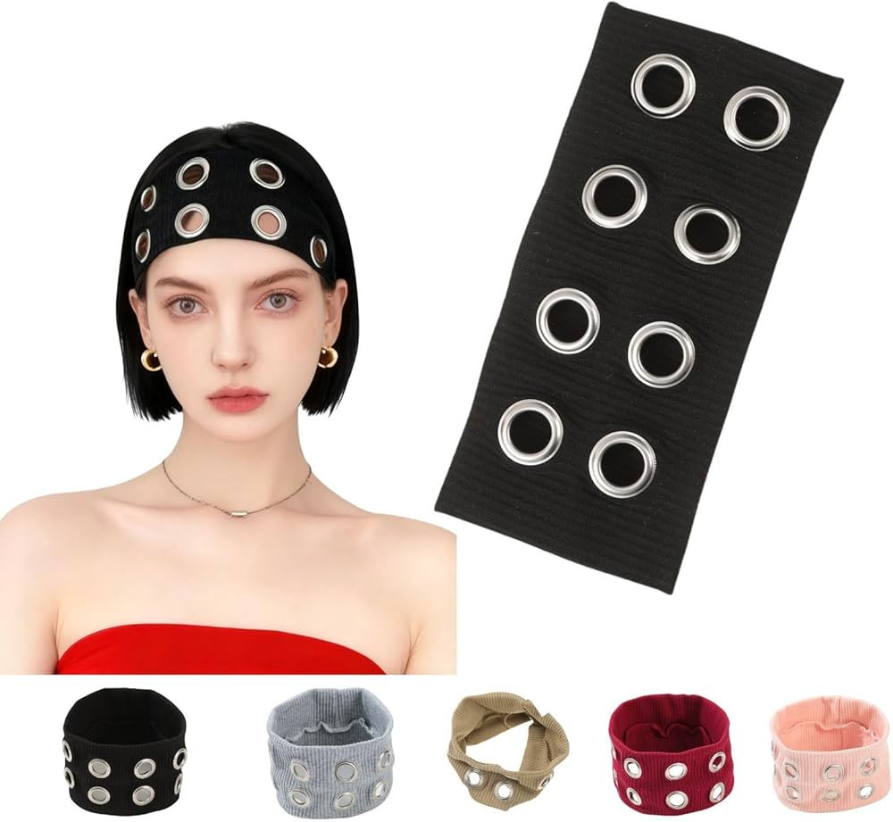 HORNEDI Grommet Headband for Women,Hollow Eyelet Elastic Headband,Wide Black Hollow Out Elastic H... | Amazon (US)
