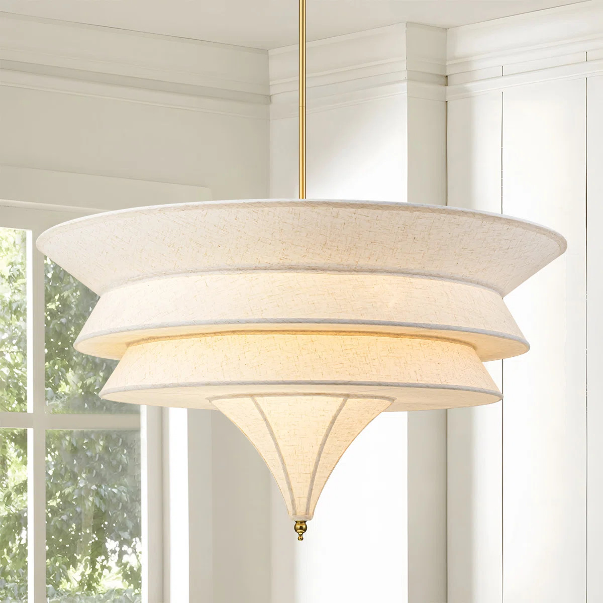 5-Light Dimmable Boho Tiered Linen Fabric Chandelier | Wayfair North America