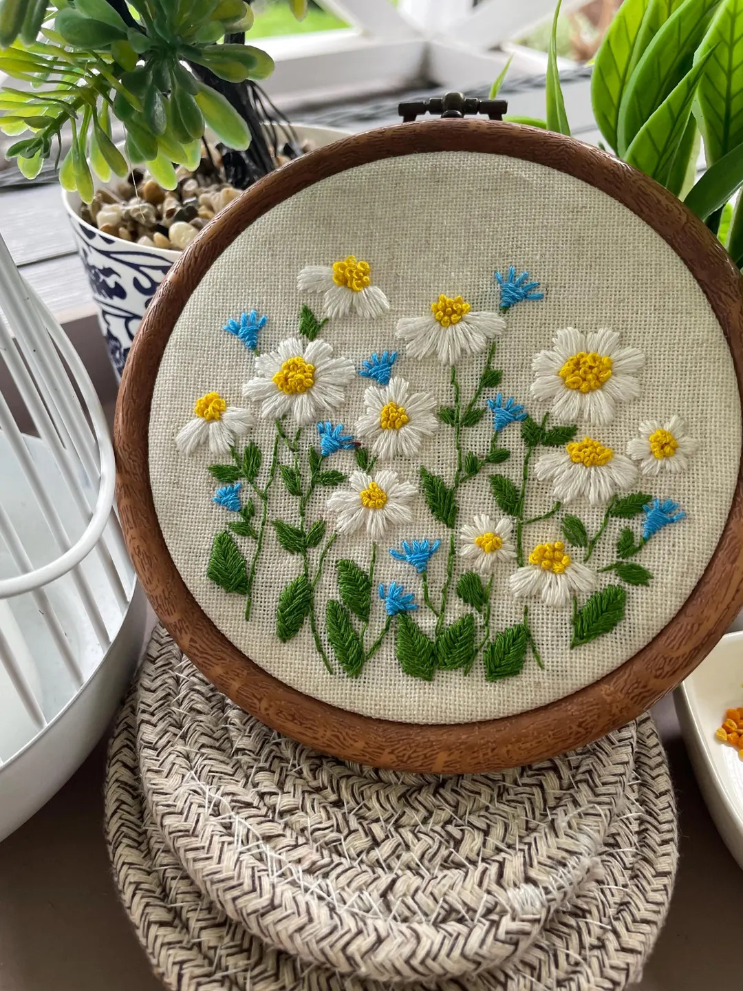 Hand Embroidered Wildflowers Wall Art – Daisies and Cornflowers Hoop Embroidery – Floral Home... | Etsy (US)