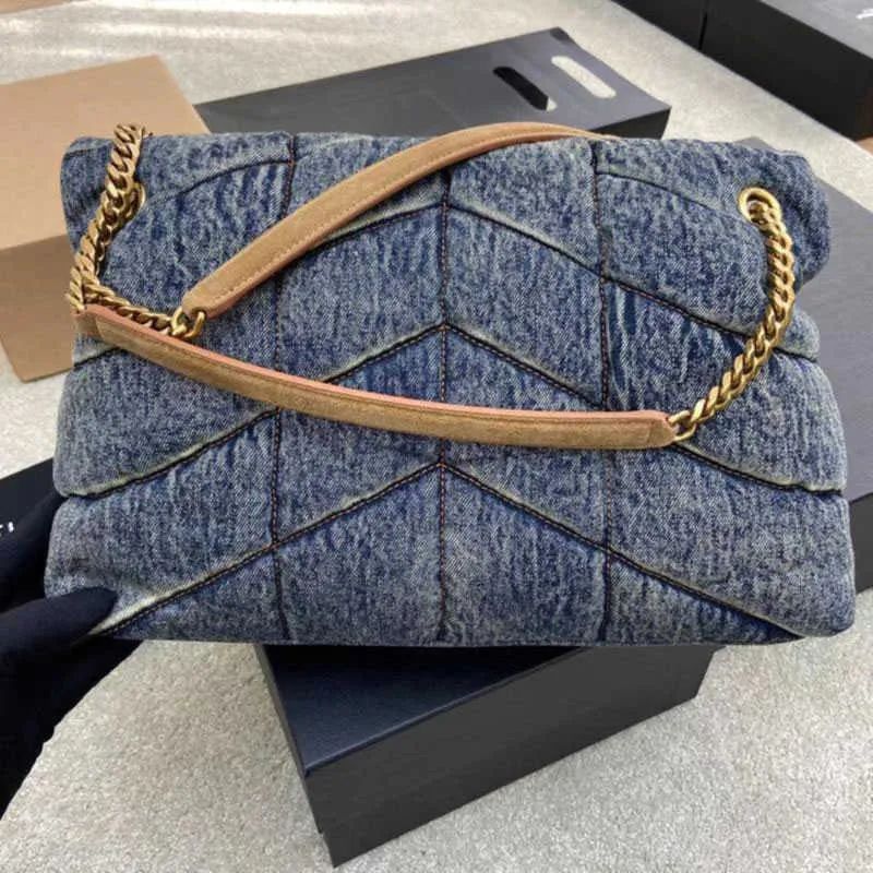 luxury bags Washed Denim messenger bag LOULOU Puffer Fashion Classic flap Bag Pocket Chain Cowboy... | DHGate
