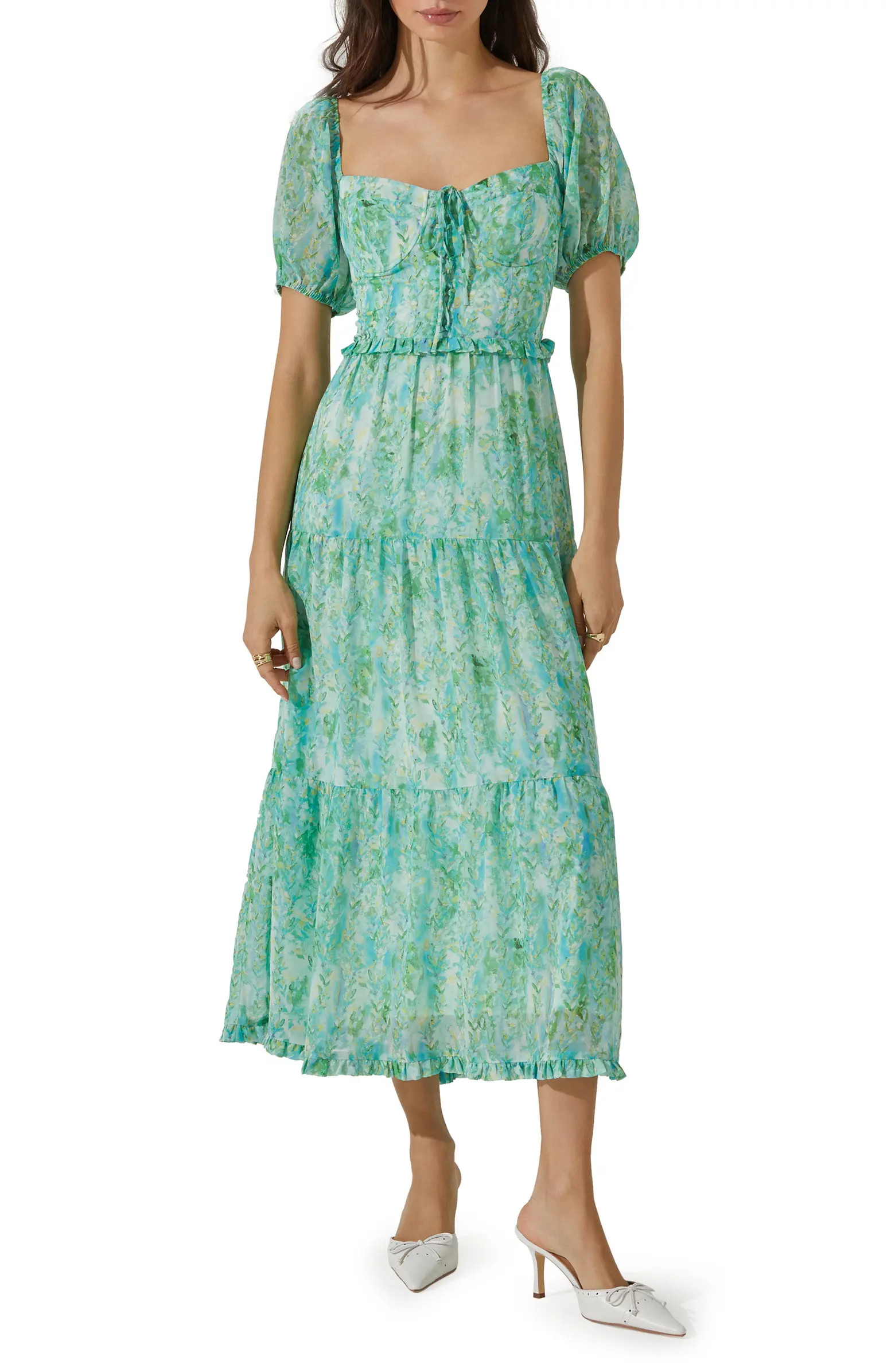 Floral Bustier Bodice Tiered Midi Dress | Nordstrom