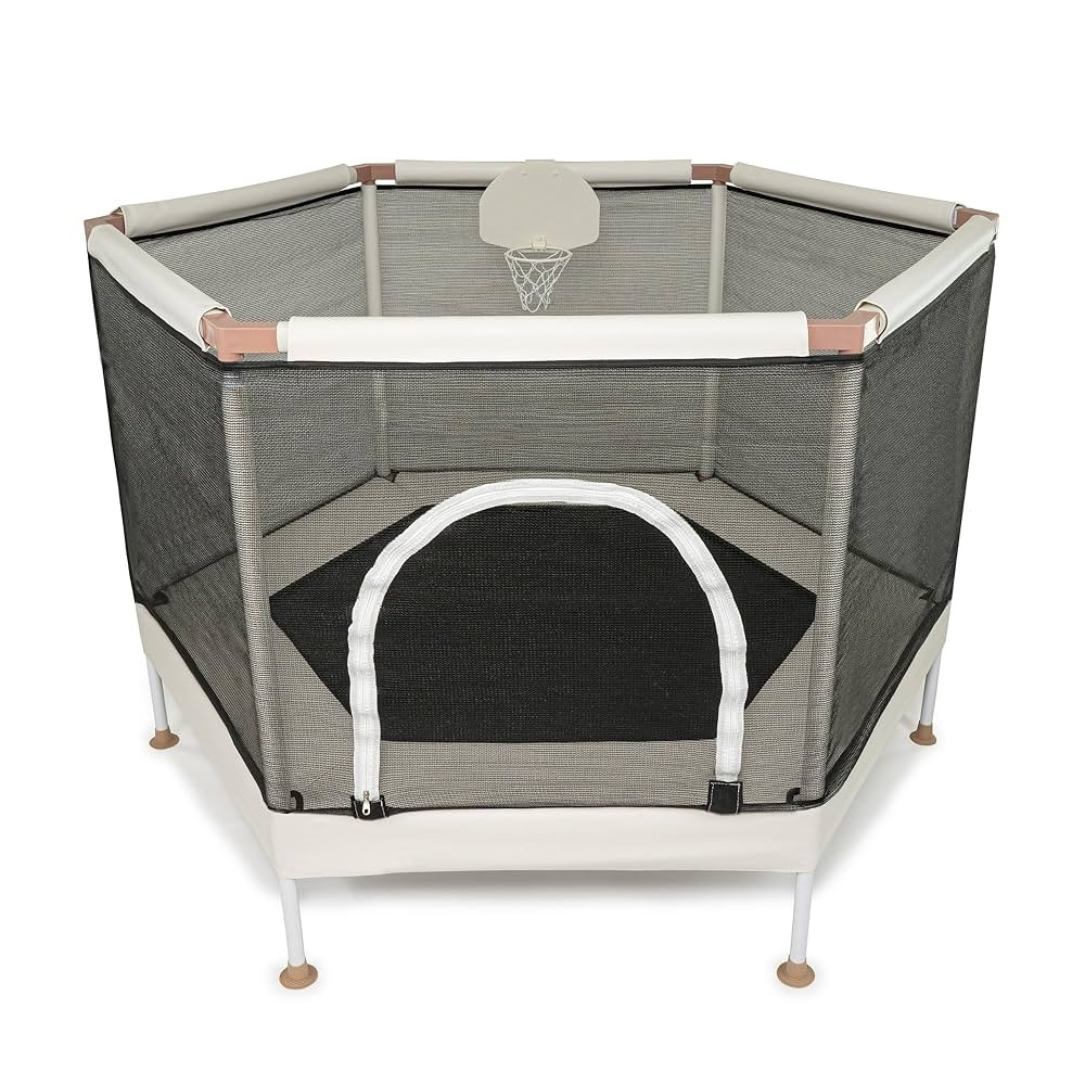 Kids Trampoline, Aesthetic Indoor and Outdoor Toddler Trampoline with Safety Net, Basketball Hoop... | Amazon (US)