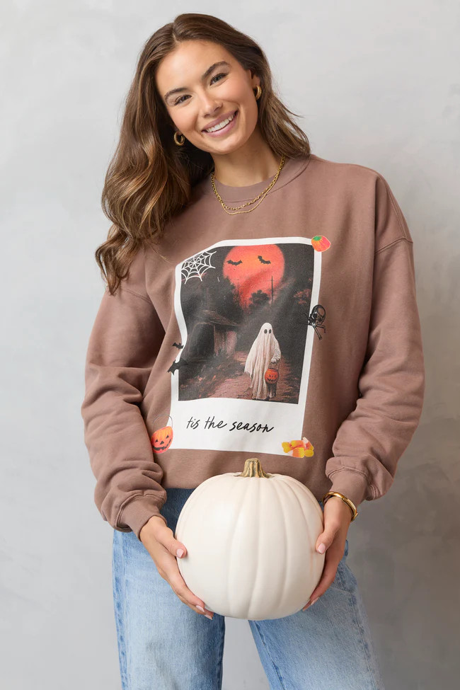 'Tis The Season Halloween Photo Print Mocha Graphic Sweatshirt | Pink Lily