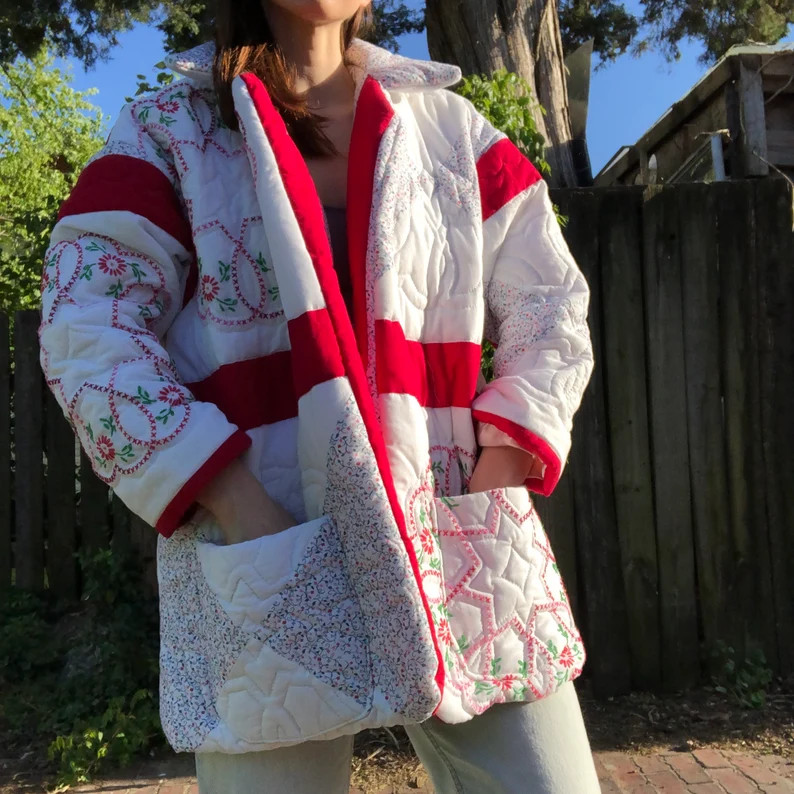 Upcycled Quilt Jacket Vintage Handmade Quilted Coat Size - Etsy | Etsy (US)