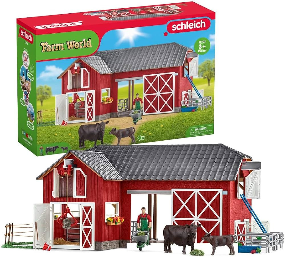 Schleich Farm World Red Barn with Cows, Farmer, and Farming Accessories Playset - 27-Piece Playse... | Amazon (US)