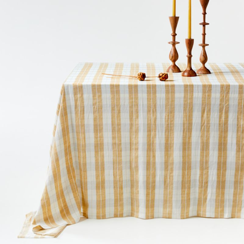 Marin Oversized Yellow Plaid Autumn Fall Tablecloth 104"x144" | Crate & Barrel | Crate & Barrel