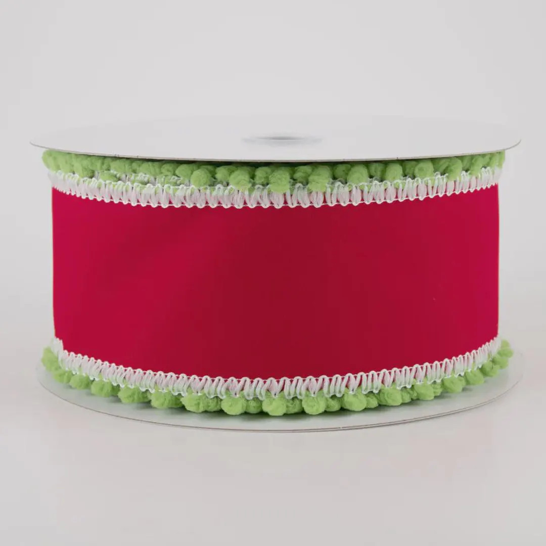 2.5" Red Velvet With Green Ball Edge Ribbon 10 Yards - Etsy | Etsy (US)