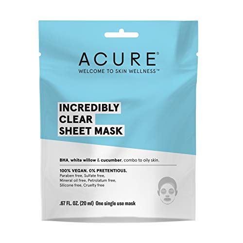 ACURE Incredibly Clear Sheet Mask | 100% Vegan | For Oily to Normal & Acne Prone Skin | Beta Hydroxy Acid (BHA), White Willow & Cucumber - Refreshes & Clarifies | 1 Single Use | 5 Count | Amazon (US)