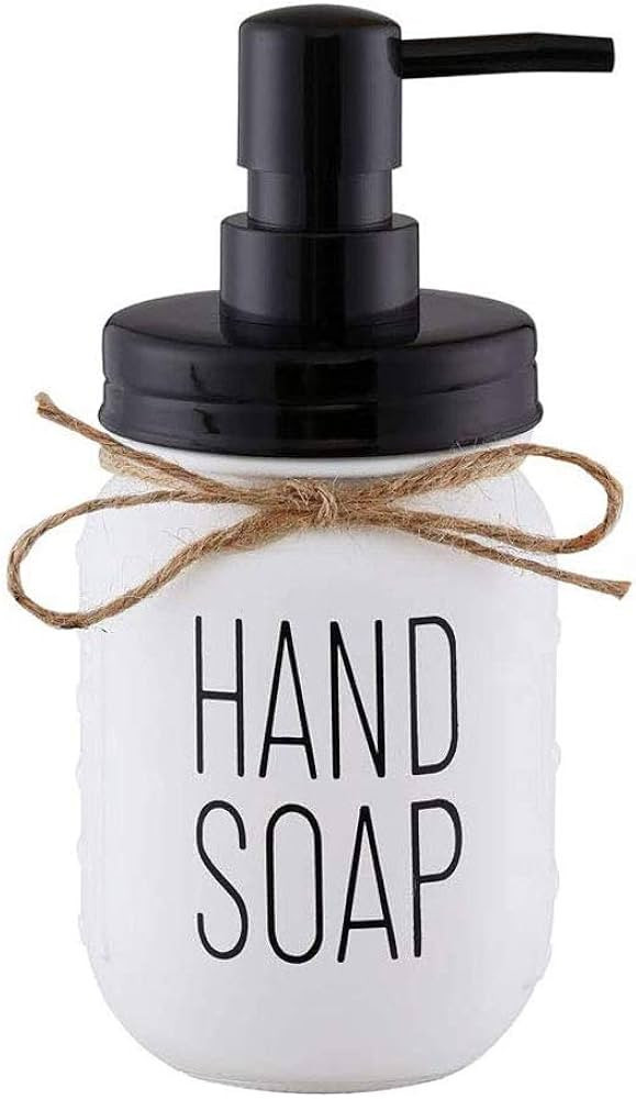 Elwiya White Mason Jar Hand Soap Dispenser with Black Plastic Pump and Lid - 16 Ounce Glass Mason... | Amazon (US)