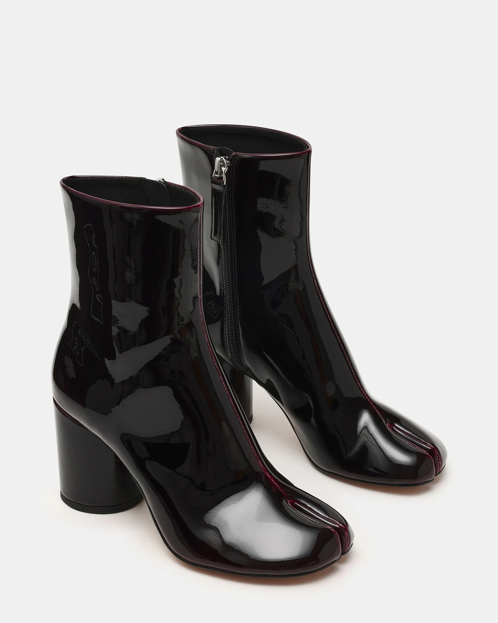 CARO Dark Cherry Patent Tabi Split-Toe Block Heel Women's Ankle Boot | Steve Madden (US)