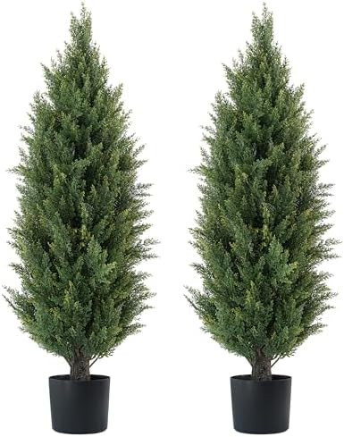 3.5ft Artificial Topiary Trees Set of 2 Faux Cedar Trees UV Resistant Bushes Potted Plants Artifi... | Amazon (US)