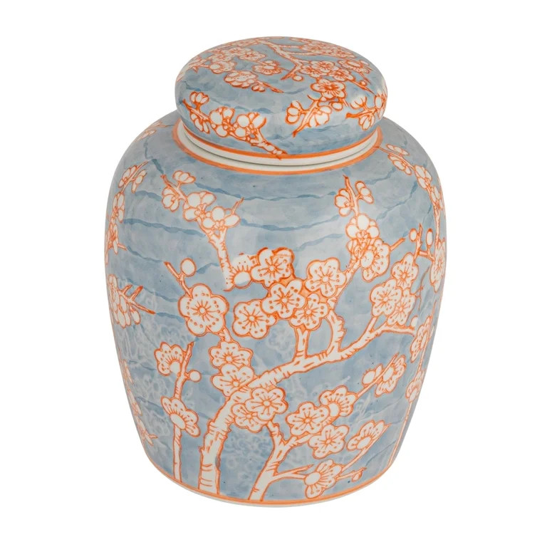 Creative Co-Op Decorative Ceramic Ginger Jar with Lid, Blue and Orange | Walmart (US)