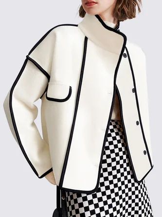 Color Block Autumn Urban Stand Collar Natural Piping Loose Commuting Regular Jacket for Women | StyleWe (US)