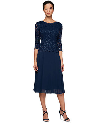 Sequined Lace Contrast Midi Dress | Macy's