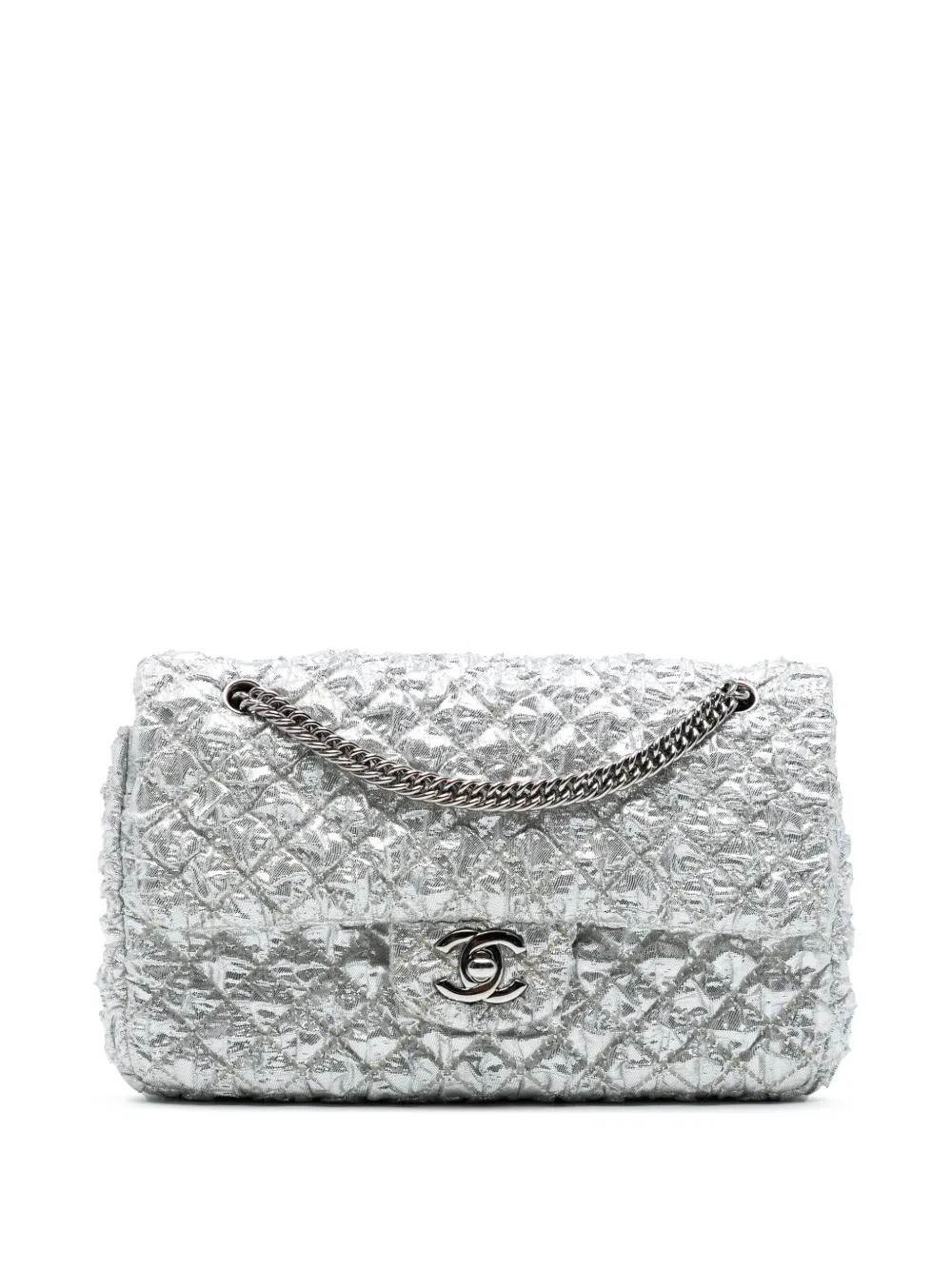 CHANEL Pre-Owned 2006-2008 Small Classic Metallic Lame Bijoux Chain Double Flap shoulder bag - Silver | Farfetch Global
