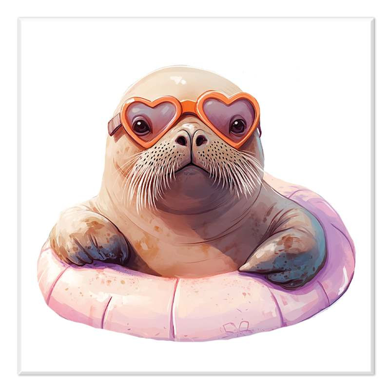 Walrus in Inner Tube Canvas Wall Art, 12" | At Home