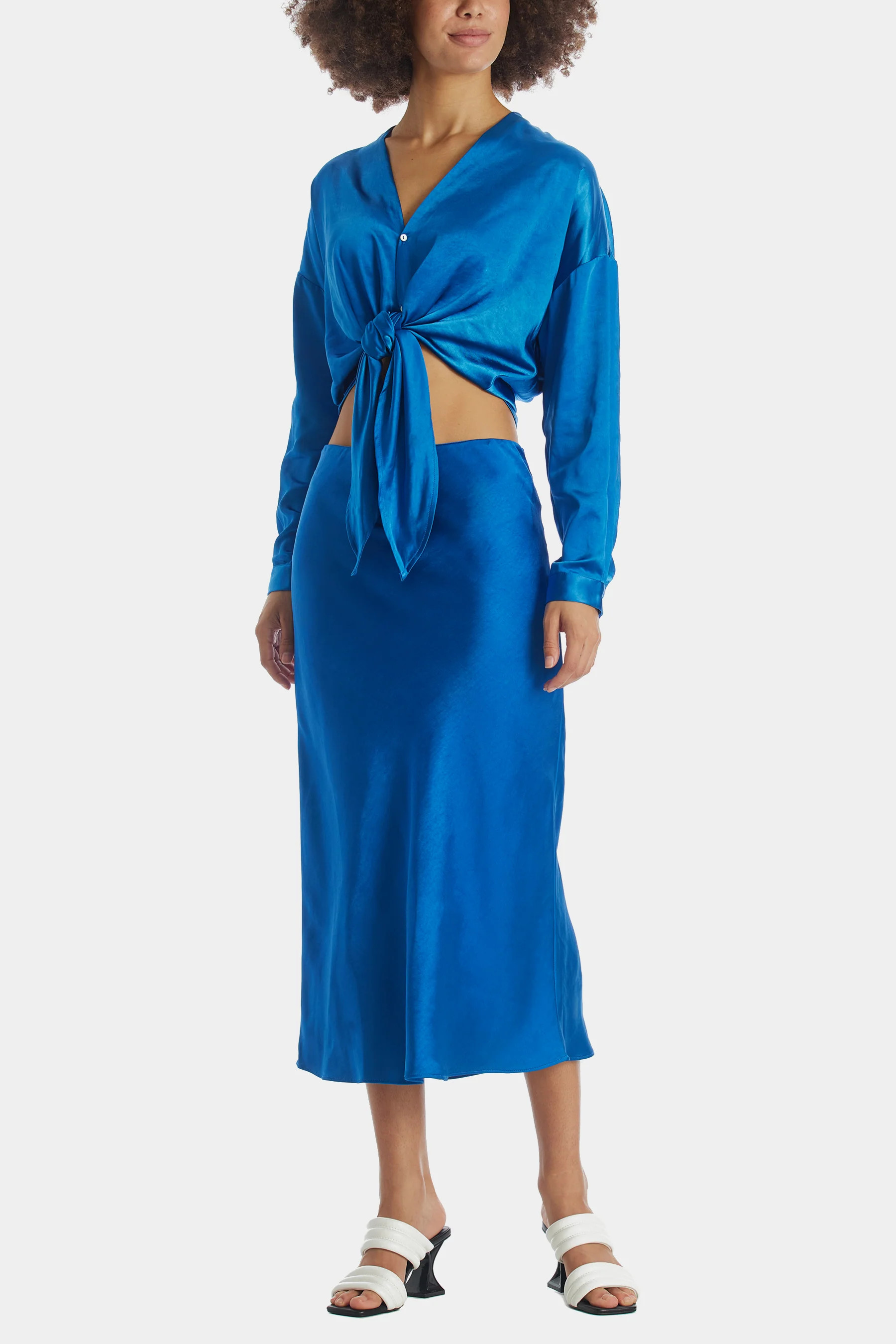 Lucy Paris Women's Colette Bias Satin Skirt in Blue XS Lord & Taylor | Lord & Taylor