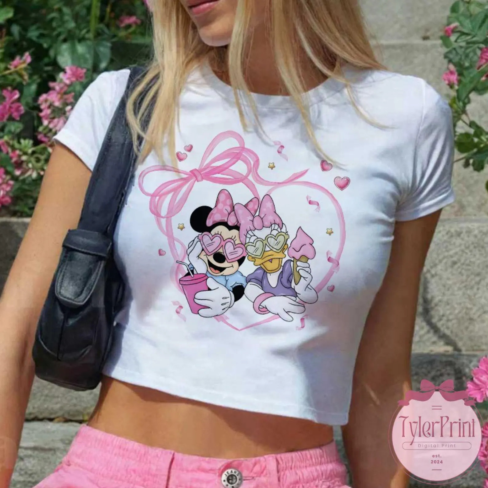 Coquette Bow Disney Minnie Daisy Baby Tee Crop Top, WDW Disneyland Girls Trip Shirt, Disney With ... | Etsy (US)